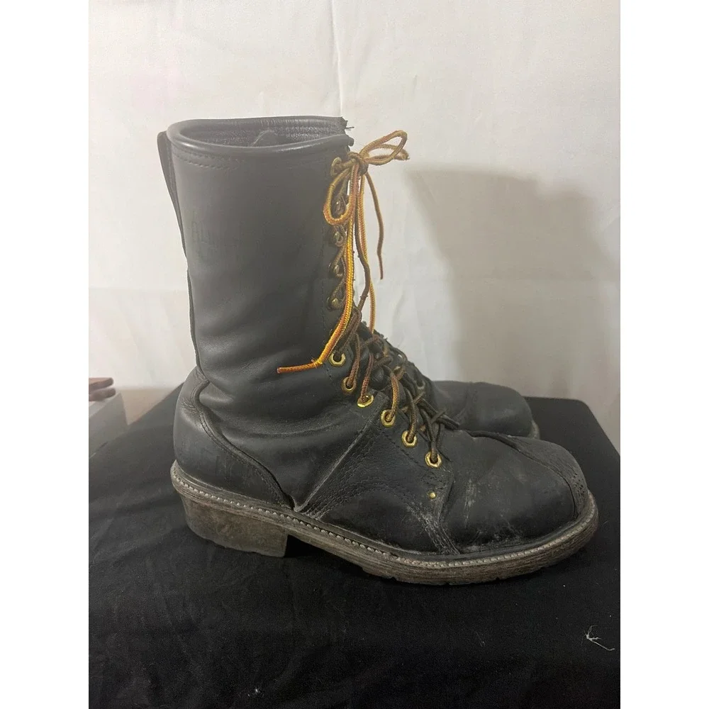 Carolina 1905 Linesman Boots Mens 10 Black Leather Vibram Sole USA Made EH Rated